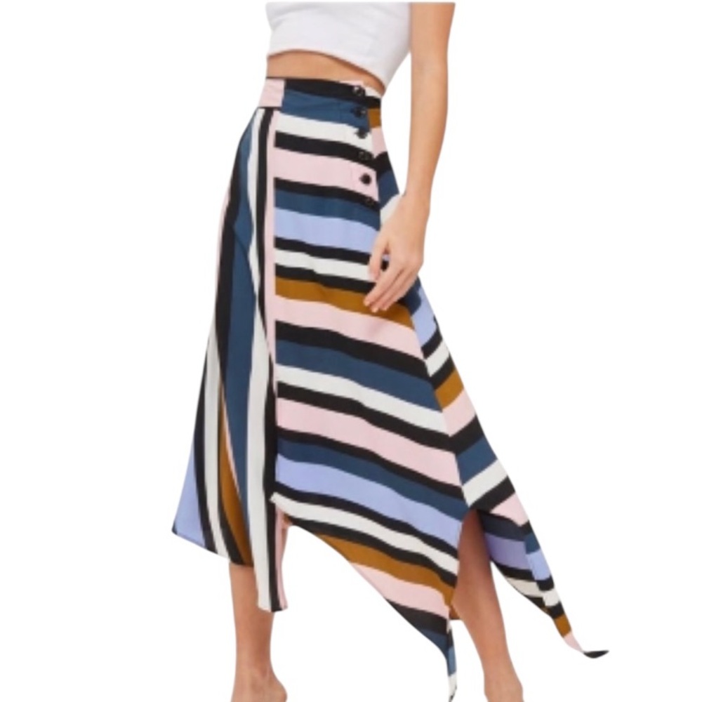 Top Shop Stripe Asymmetric Midi Skirt Size 2 Retro Bohemian Whimsigoth Mod